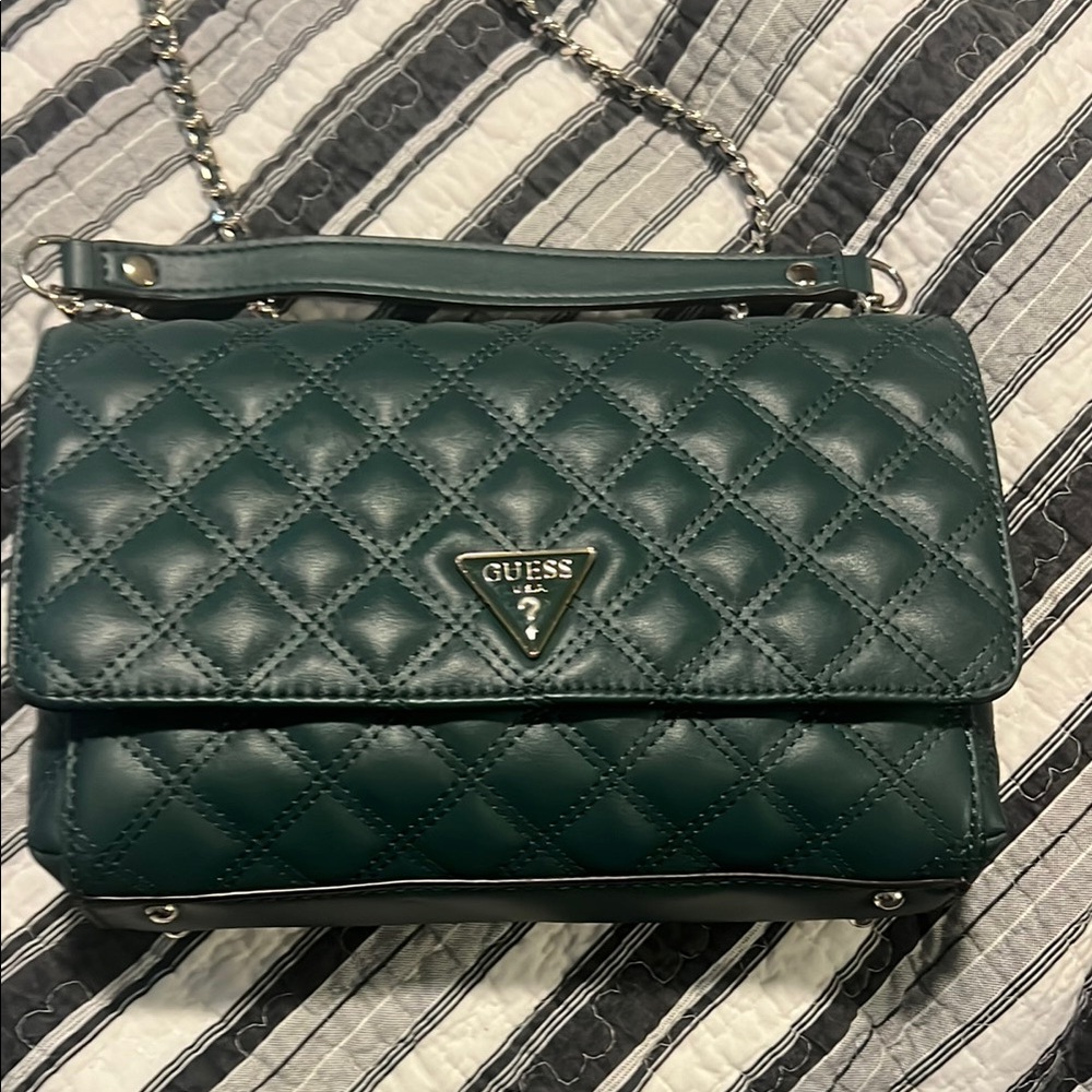 GUESS Dark Green Quilted Crossbody Bag